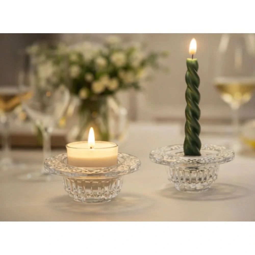 Vintage Laurel Crystal Candle Holders 2pc Set‎ 3-in-1 Taper Votive Tea Light